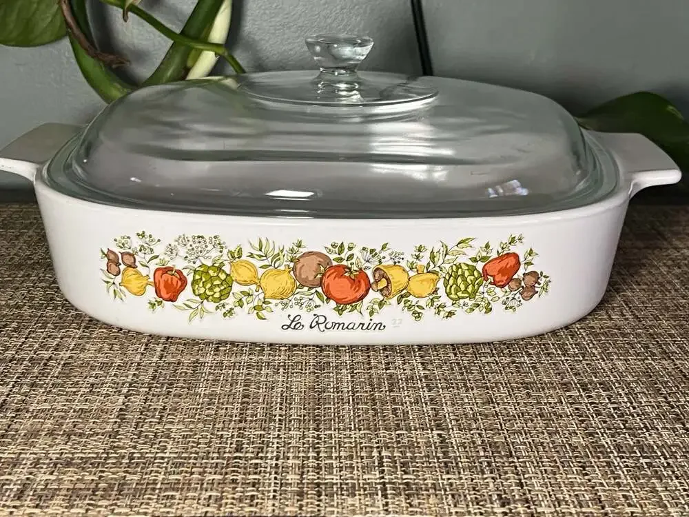 Vintage Corning Ware Spice O' Life L'Echalote A-10-B Casserole Dish with Glass L